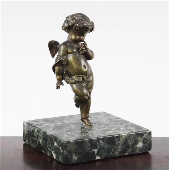 A Continental patinated bronze model of Cupid, 5.5in.